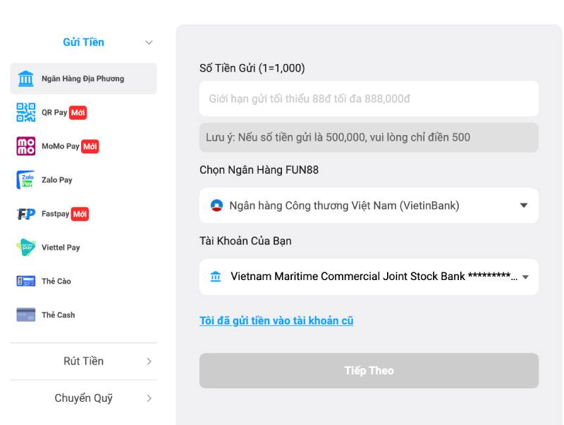 FUN88 – Link Vào Fun 88 – Fun88 App【2025】✔️ Mobile 28 Bước 3: Chọn Phương Thức Nạp Tiền Phù Hợp